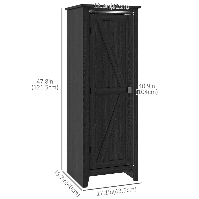 HOMCOM 48" Farmhouse Kitchen Pantry Storage Cabinet with Barn Door, Kitchen Pantry Cabinet with Adjustable Shelves, Black