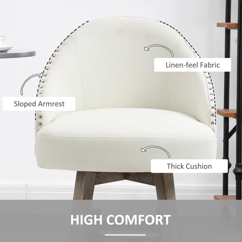 HOMCOM Bar Stools Set of 2 Fabric Kitchen Counter Stools, White