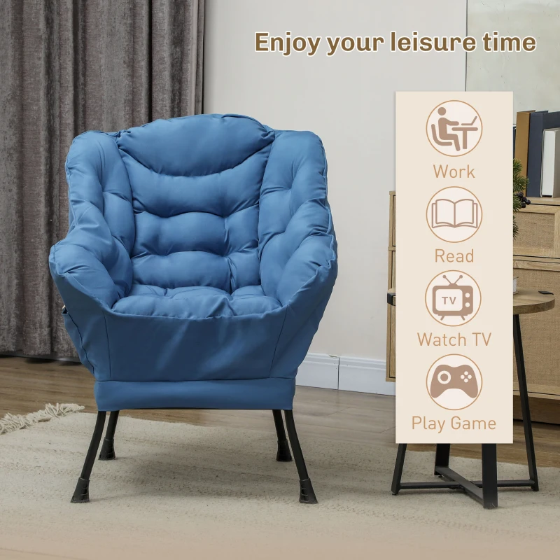 HOMCOM Modern Accent Chair, Armchair with Side Pockets and Solid Steel Legs, Comfy Reading Chair for Living Room, Bedroom, Blue