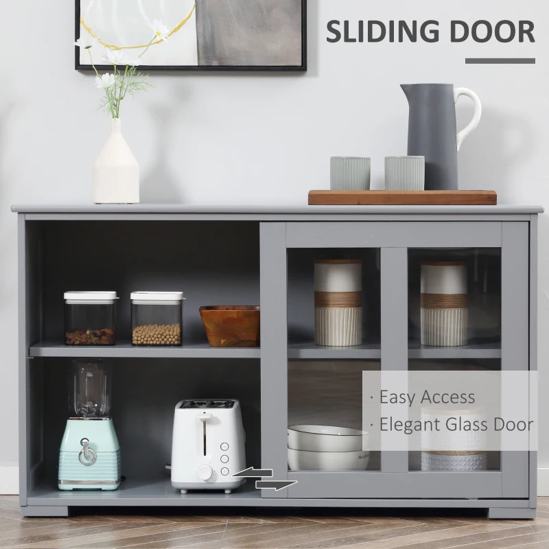 HOMCOM Sideboard Buffet Cabinet, Stackable Credenza, Coffee Bar Cabinet with Sliding Glass Door and Adjustable Shelf, Gray