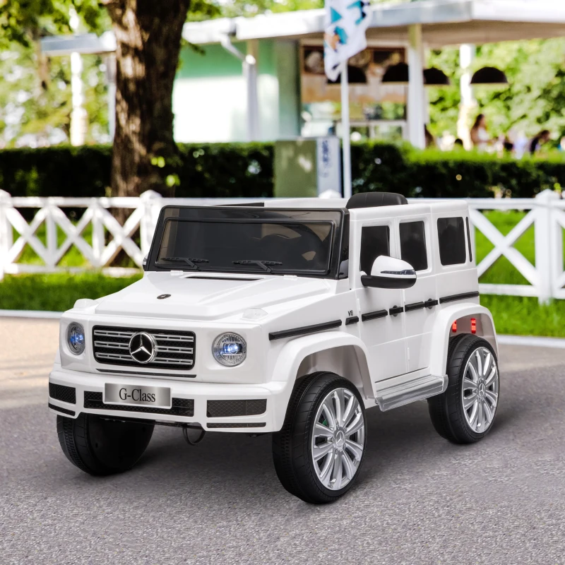 Aosom 12V Mercedes Benz G500 Licensed Kids Electric Car with Remote Control, Headlights, Music, Suspension & Storage, White