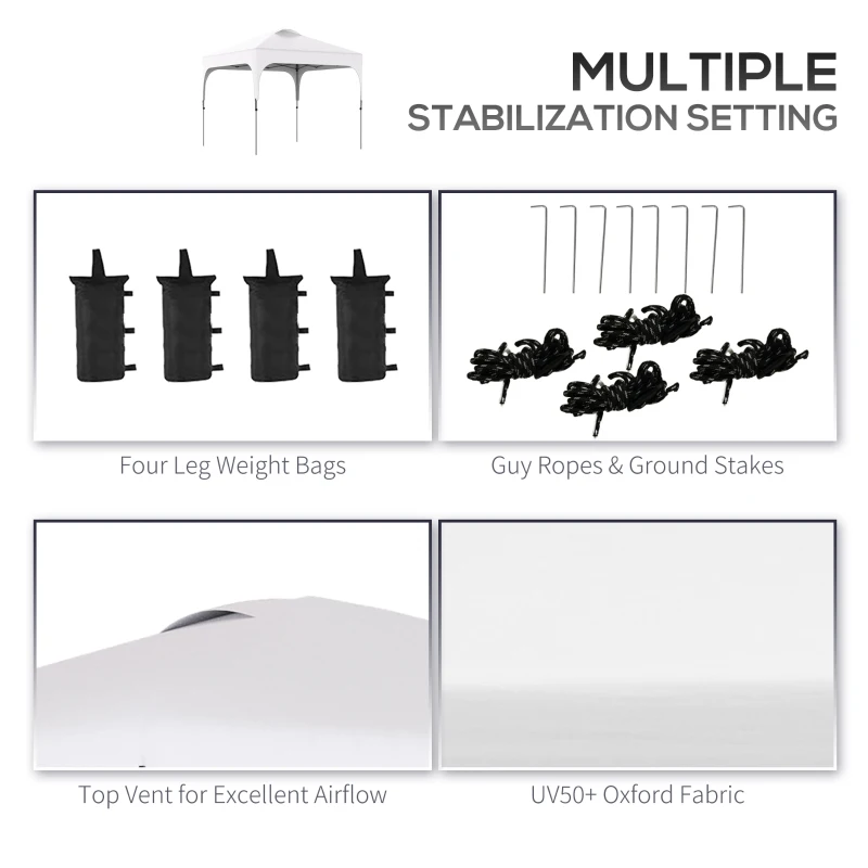 Outsunny 10' x 10' Pop Up Canopy Tent with Wheeled Carry Bag and 4 Sand Bags, Instant Sun Shelter, Tents for Parties, Height Adjustable, for Outdoor, Garden, Patio, White