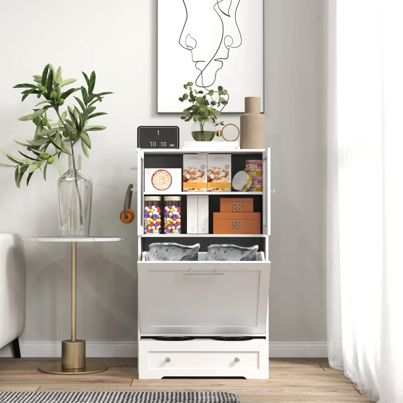 PawHut Dog Feeding Station with Two Storage Cabinets, 2 Elevated Dog Bowls, Side Hooks, Anti-tip Kit, for Feeding & Watering