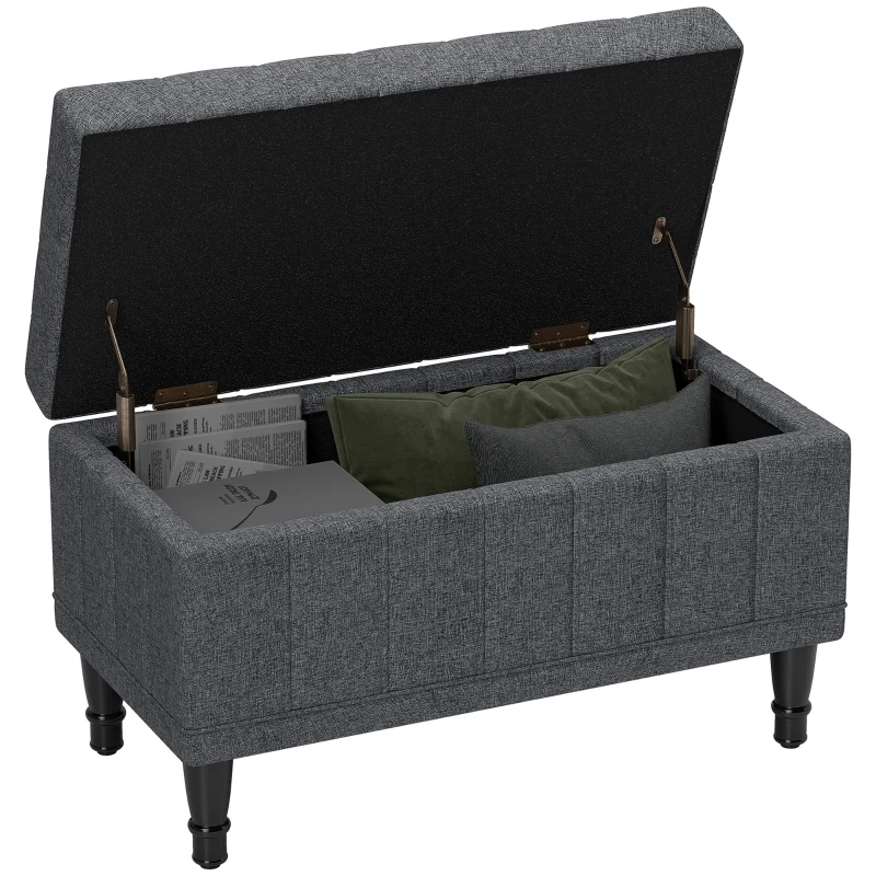 HOMCOM Storage Ottoman, Linen Fabric End of Bed Bench with Button Tufted Storage Bench for Bedroom, Grey