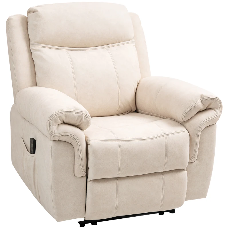 HOMCOM Manual Recliner Chair with Vibration Massage, Side Pockets, Microfibre Reclining Chair for Living Room, Cream White