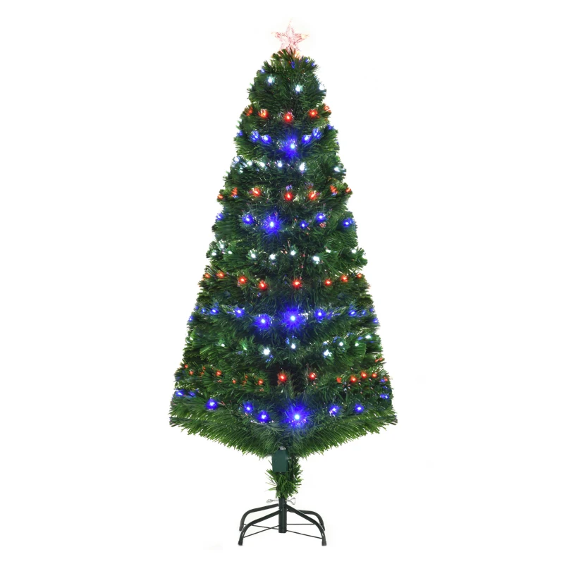 HOMCOM 5ft Fiber Optic Artificial Fir Christmas Tree, LED Pre-Lit Holiday Decoration with 180 Lights and Branch Tips