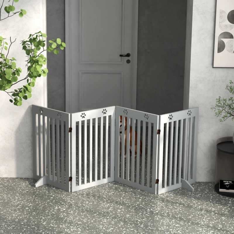 PawHut 80" Extra Wide Freestanding Pet Gate with Support Feet, Light Grey