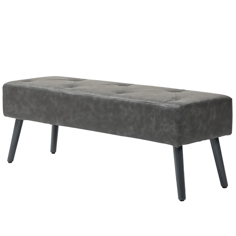 HOMCOM Bedroom Bench, End of Bed Bench with Button Tufted, PU Leather Upholstered Entryway Bench with Wood Legs, Grey