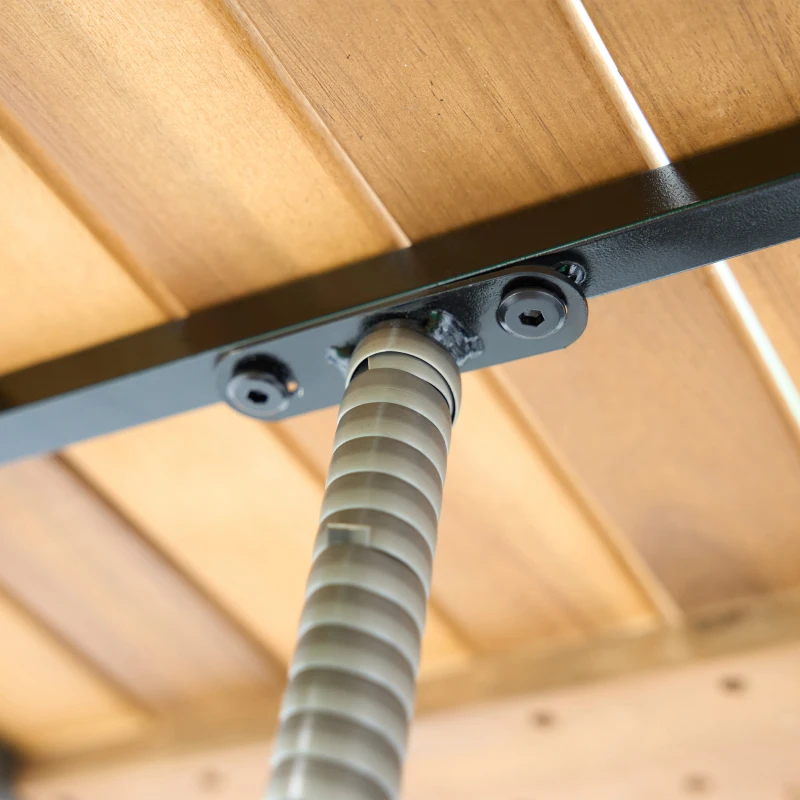 Outsunny 5 Piece Rattan Patio Dining Set with Umbrella Hole, Cushions, Outdoor Patio Table and Chairs for Garden Backyard, Teak