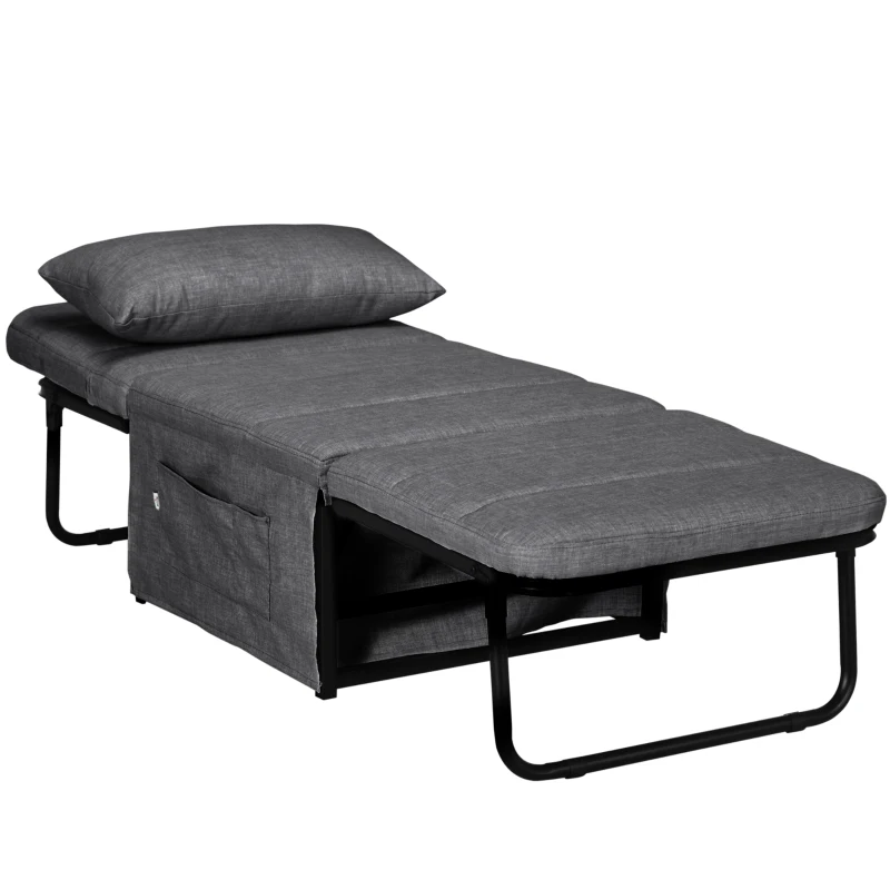 HOMCOM Folding Sofa Bed, 4-in-1 Multi-Function Sleeper Chair Bed Ottoman with Adjustable Backrest, Pillow, Side Pocket for Home Office, Bedroom, Living Room, Charcoal Gray