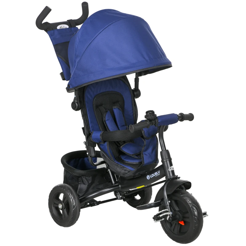 Qaba 6 in 1 Tricycle for Toddler 1-5 Years with Parent-Push Handle, Dark Blue