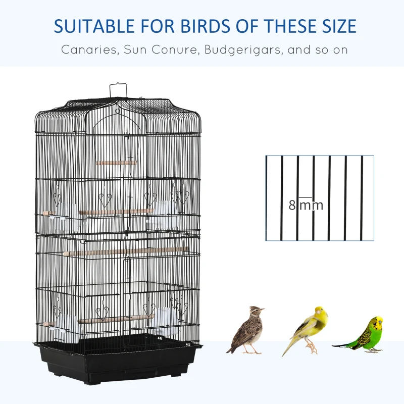 PawHut 36" Bird Cage, Macaw Play House, Cockatoo, Parrot, Finch Flight Cage, 2 Doors Perch, 4 Feeder Pet Supplies, Black