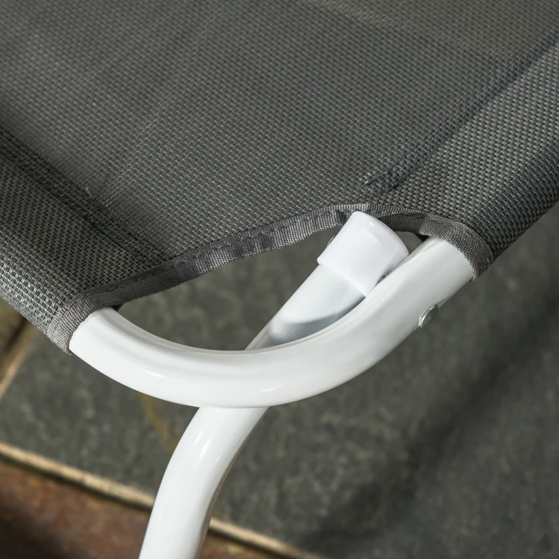 Outsunny Folding Lounge Chair, Portable Outdoor Chaise Lounge, Sun Tanning Chair with 4-Position Reclining Back, Armrests, Metal Frame and Mesh Fabric for Beach, Yard, Patio, Dark Gray