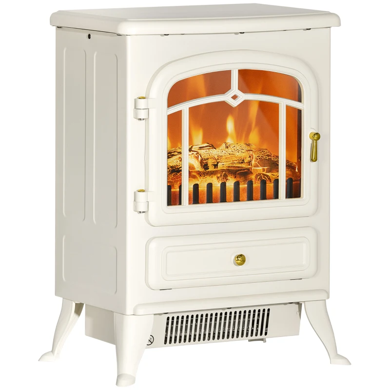 HOMCOM Fireplace Stove, Electric Fireplace Heater with Realistic LED Flames and Logs, 725W/1450W, Beige