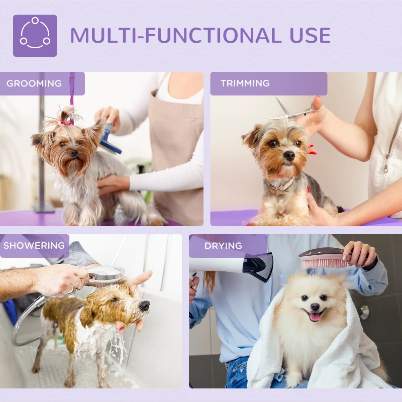 PawHut Foldable Pet Grooming Table for Dogs Cats with Adjustable Arm, Non-slip Surface, Purple