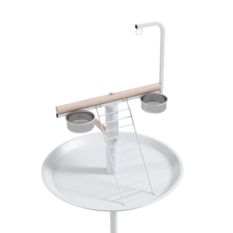 PawHut Bird Stand with Wheels, Perches, Feed Bowls, Round Tray for Parrot