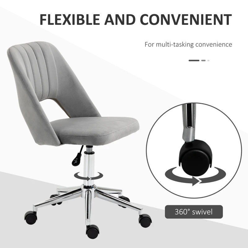 Vinsetto Mid Back Office Chair Velvet Fabric Swivel Scallop Shape Computer Desk Chair, Grey