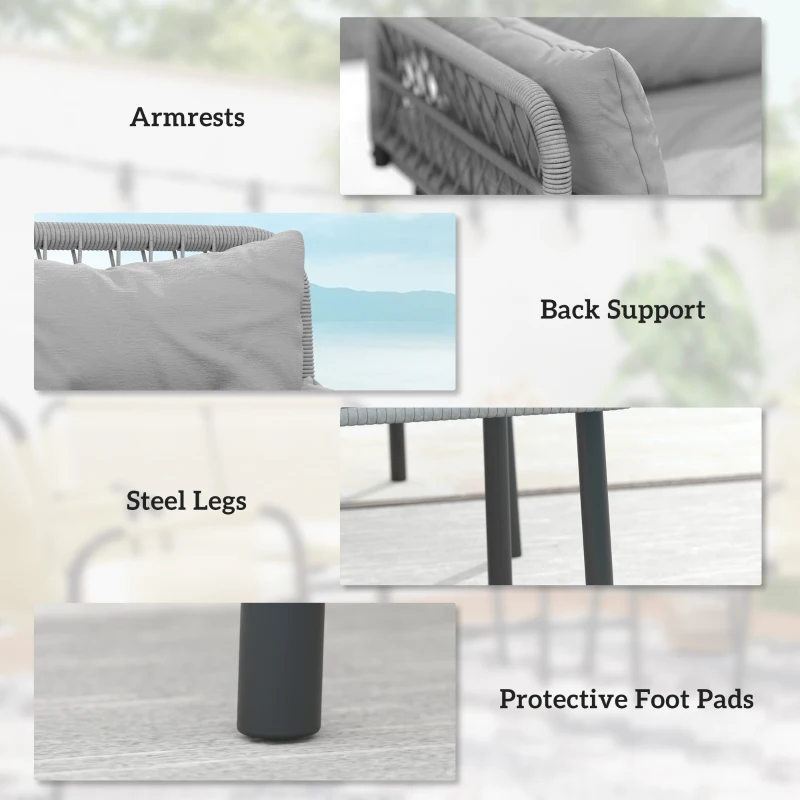 Outsunny 2 Pieces Wicker Patio Furniture Set, Small Patio Seat with Outdoor Loveseat, Glass Top Table and Cushions, Light Grey