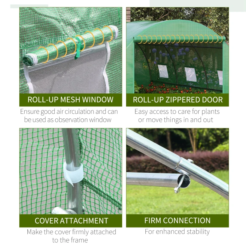Outsunny 13' x 10' x 6.6'  Walk-in Polytunnel Greenhouse, Outdoor Garden Tunnel Greenhouse Tent with Zipped Roll-Up Door and 6 Mesh Windows, Green