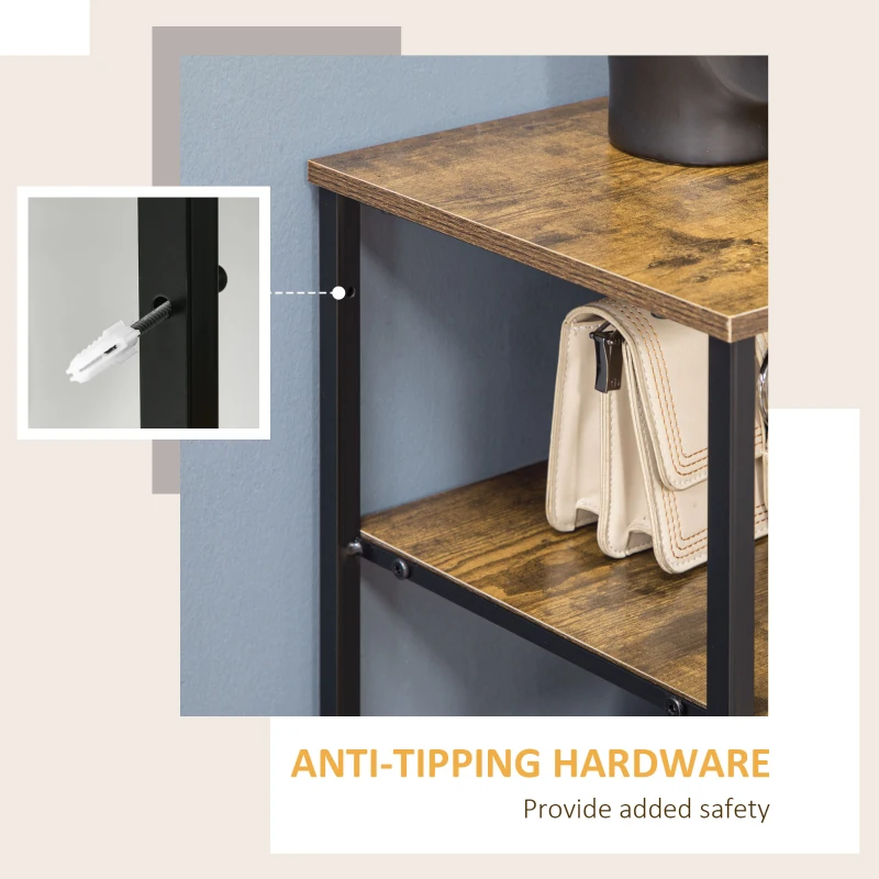 HOMCOM Living Room Storage Cabinet, Industrial Accent Cabinet with 6 Fabric Bins, 2 Open Shelves for Living Room, Rustic Brown