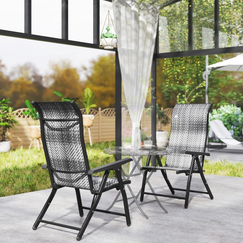 Outsunny 2PCs Outdoor Wicker Folding Chairs with Adjustable Backrest, Mixed Grey