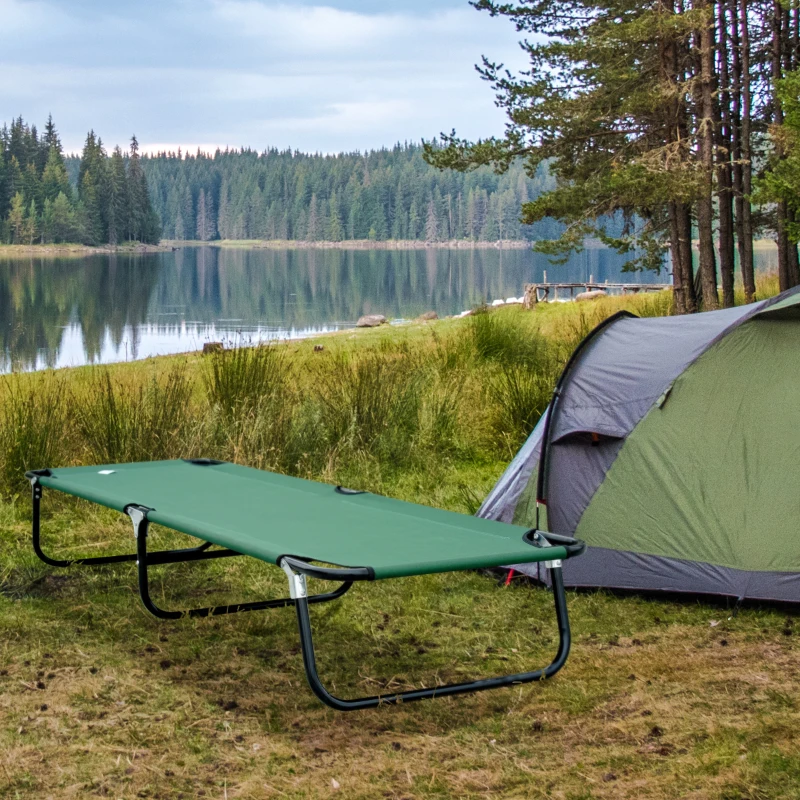 Outsunny Camping Cot for Adults, Folding Bed, Portable Sleeping Cot for Travel, Beach, Hiking, Rated for 264lbs, Green