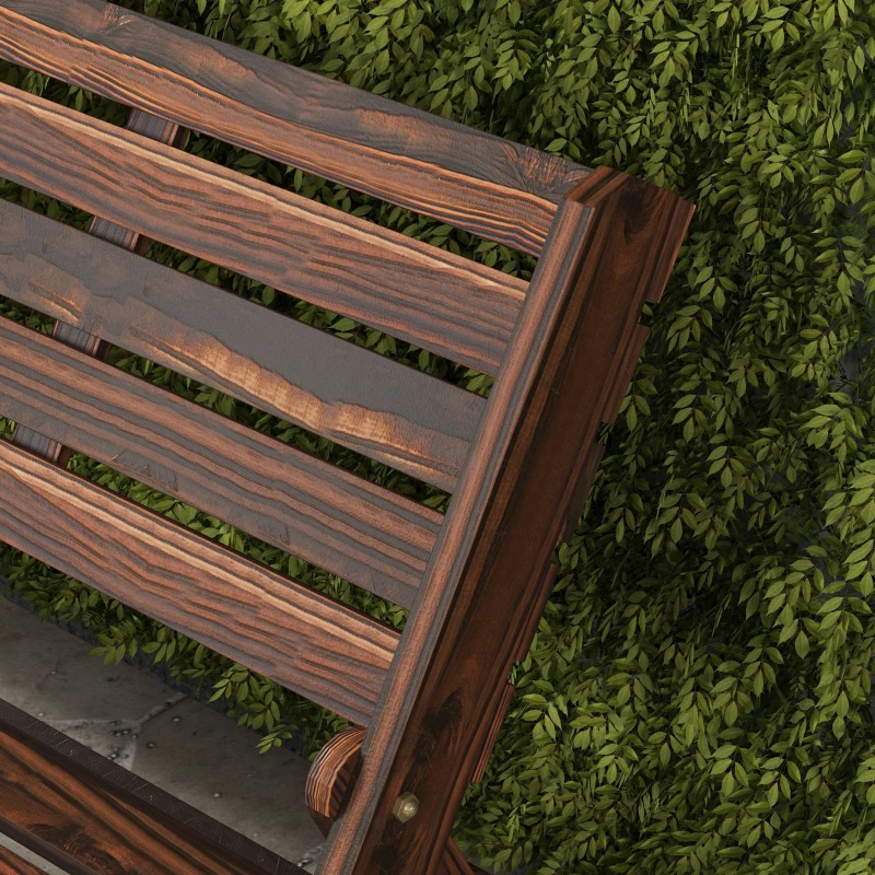 Outsunny 2-Seater Wooden Outdoor Bench, Foldable Garden Bench with Slatted Backrest and Seat, Patio Loveseat, Carbonised Finish