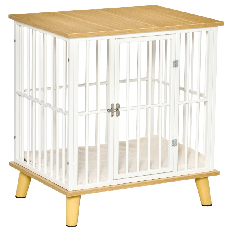 PawHut Dog Crate, Furniture Style Pet Cage Kennel, End Table, Decorative Dog House, with Soft Cushion, Wooden Top, Door, for Small Dogs, Indoor Use, Oak
