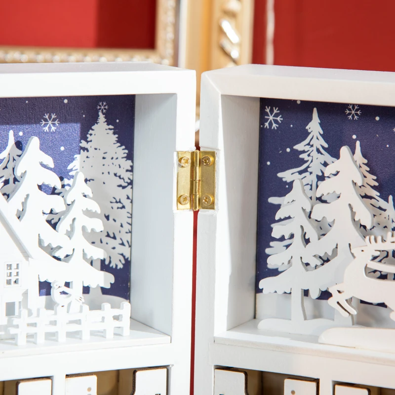 HOMCOM Wooden Christmas Advent Calendar Book, Table Holiday Decoration with 24 Countdown Drawers, for Kids and Adults, White