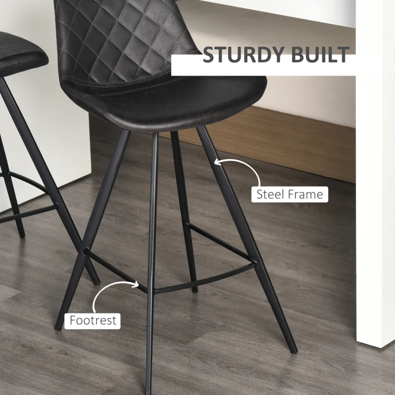 HOMCOM Set of 2 Microfiber Cloth Bar Stools, Multi-functional Kitchen Stools, Bar Chair with Metal Leg Padded Cushion Seat for Dining, Black