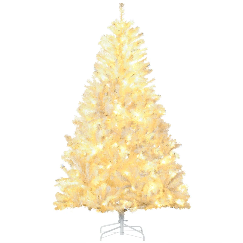 HOMCOM 6' Prelit Artificial White Christmas Trees Home Decor, with Warm White LED Lights, Auto Open, Steel Base