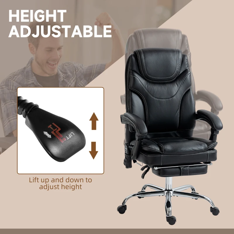 Vinsetto 6 Point Vibration Massage Office Chair, PU Leather Heated Reclining Computer Chair with Footrest, Black