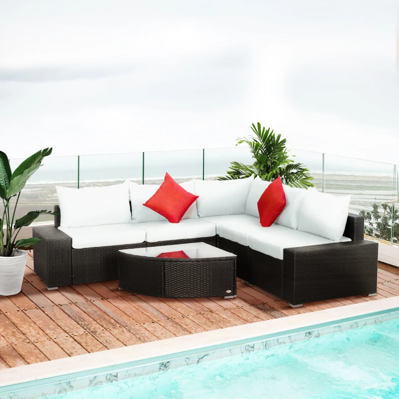 Outdoor Wicker Sectional Sofa Set - Cushioned Patio Set with Quarter Round Coffee Table