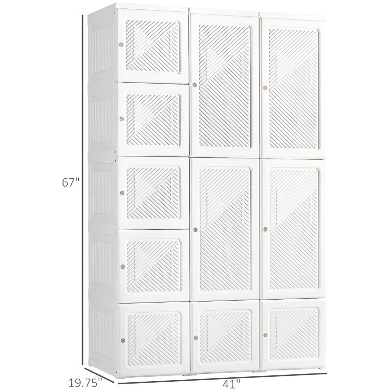 HOMCOM Portable Wardrobe Closet, Folding Clothes Storage Organizer with 8 Cube Compartments, 2 Hanging Rods, 11 Magnet Doors, White