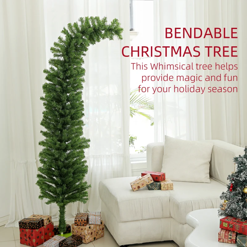 HOMCOM 6ft Whimsical Pencil Christmas Tree, Bendable Artificial Christmas Tree with 400 Branch Tips and Metal Base, Green