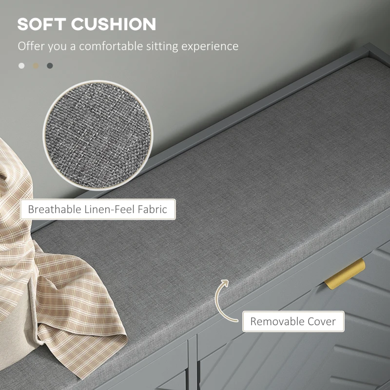 HOMCOM Shoe Storage with Seat, Upholstered Hallway Bench, Shoe Bench with 2 Flip Drawers and 4 Vents for 8 Pairs of Shoes