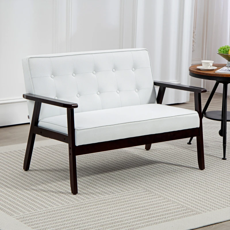 HOMCOM 44.5" 2 Seat Sofa for Bedroom, Modern Upholstered Loveseat with Button Tufted Back and Wood Legs, Cream White