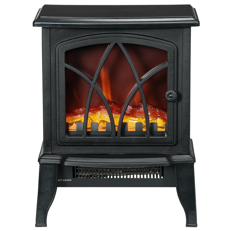 HOMCOM Electric Fireplace Heater, Freestanding Fireplace Stove with Realistic Flame and Overheat Protection, 750W/1500W, Black