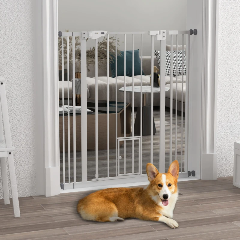 PawHut 41" Easy Open Indoor Dog Gates for Doorways, House, Stair - White