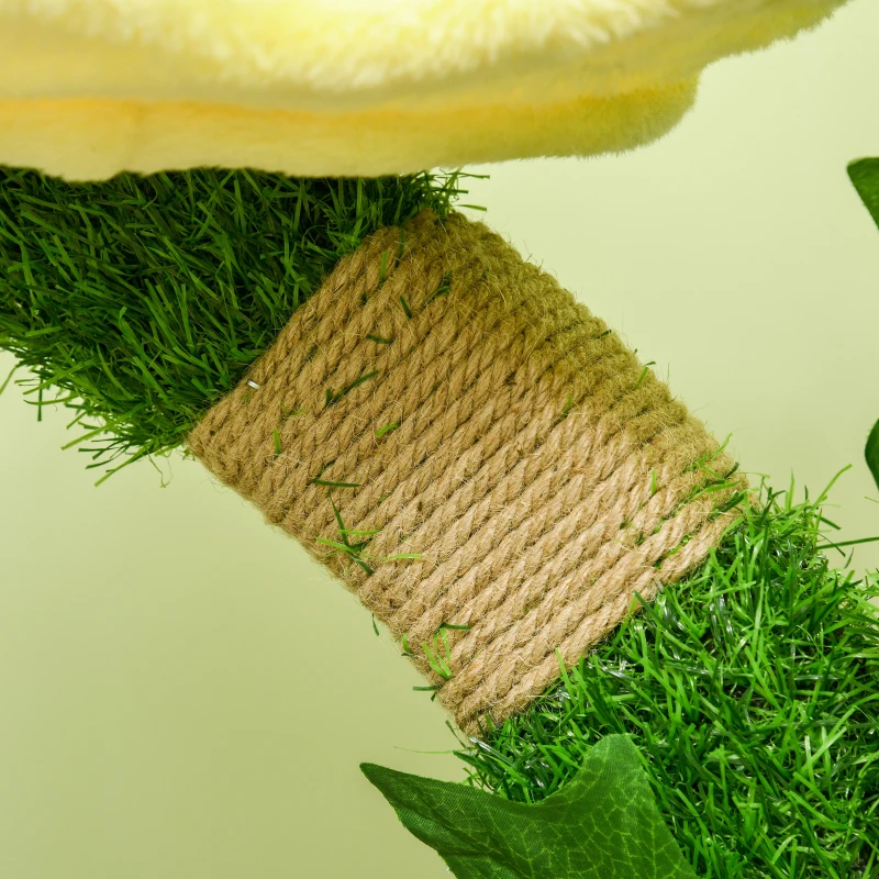 PawHut 18" Plush Cat Tree with Two Flower Platforms, Multi-Activity Centre Cat Tower with Jute Scratching Posts, Elevated Perches, Round Roomy Condo with Door, Green