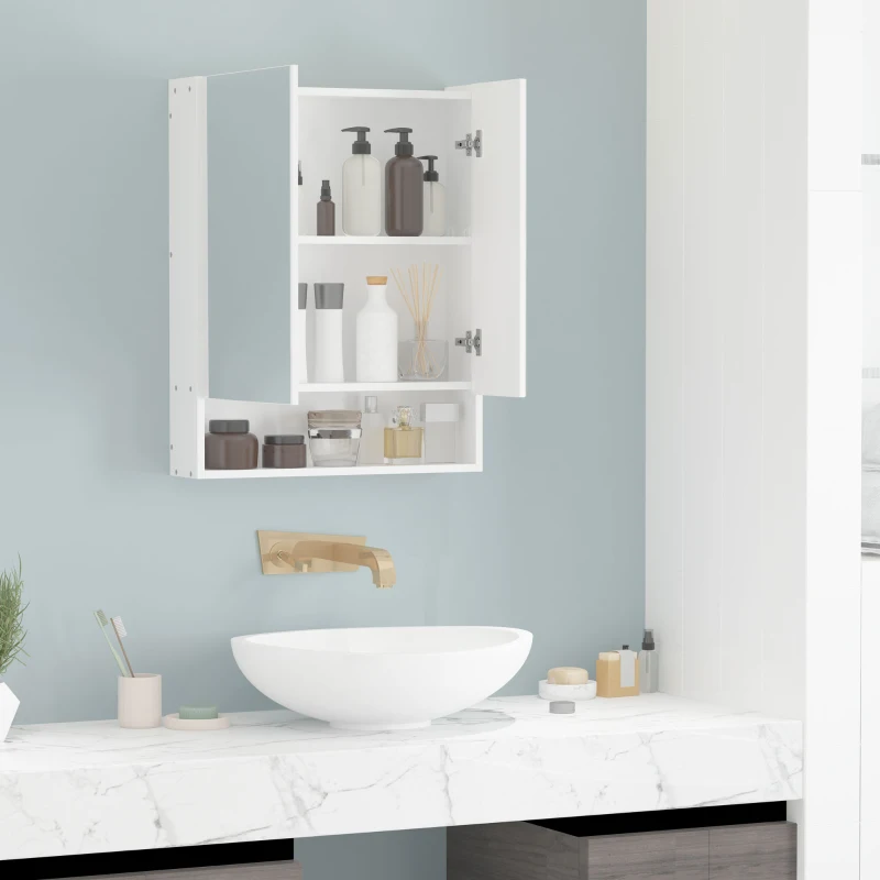 kleankin Wall Mounted Bathroom Medicine Cabinet with Mirror and Adjustable Shelves, White