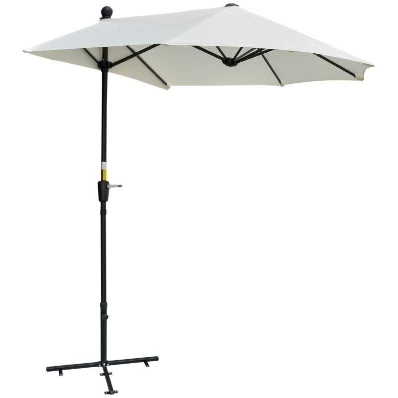 Outsunny 6.6 x 6ft Half Patio Umbrella Outdoor Parasol with Double-Sided Canopy, Crank Handle, Base for Garden, Balcony, Cream