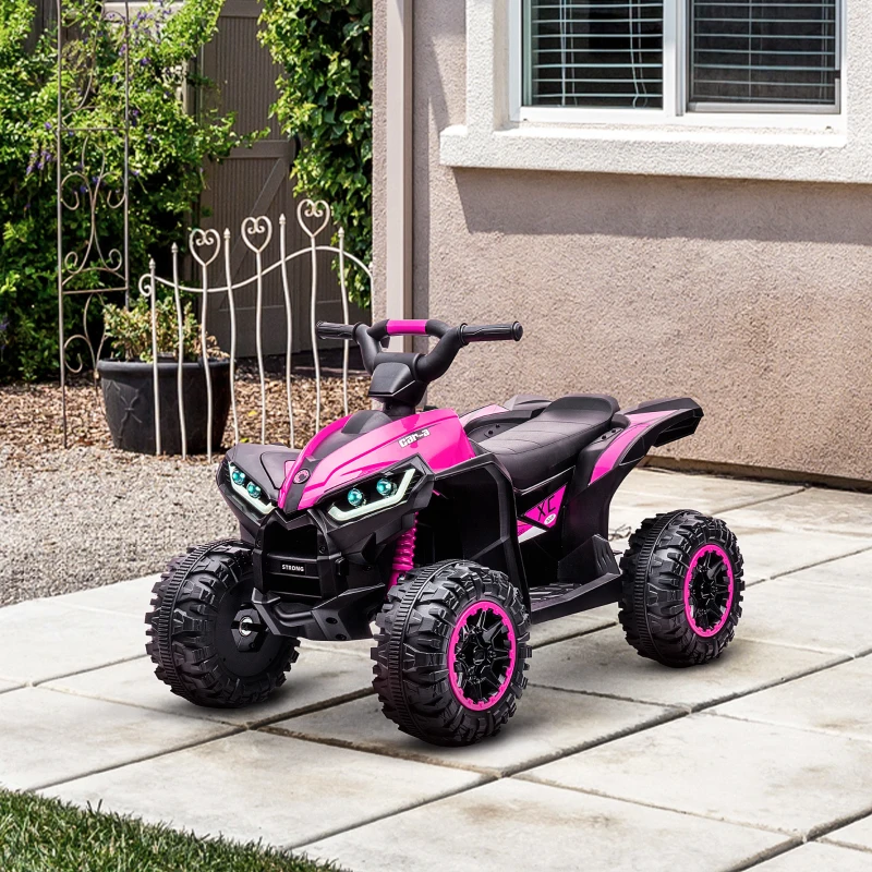 Aosom 12V Kids ATV Quad Car with Forward & Backward Function, Wear-Resistant Wheels, Music, for Toddlers 3-5 Years Old, Pink