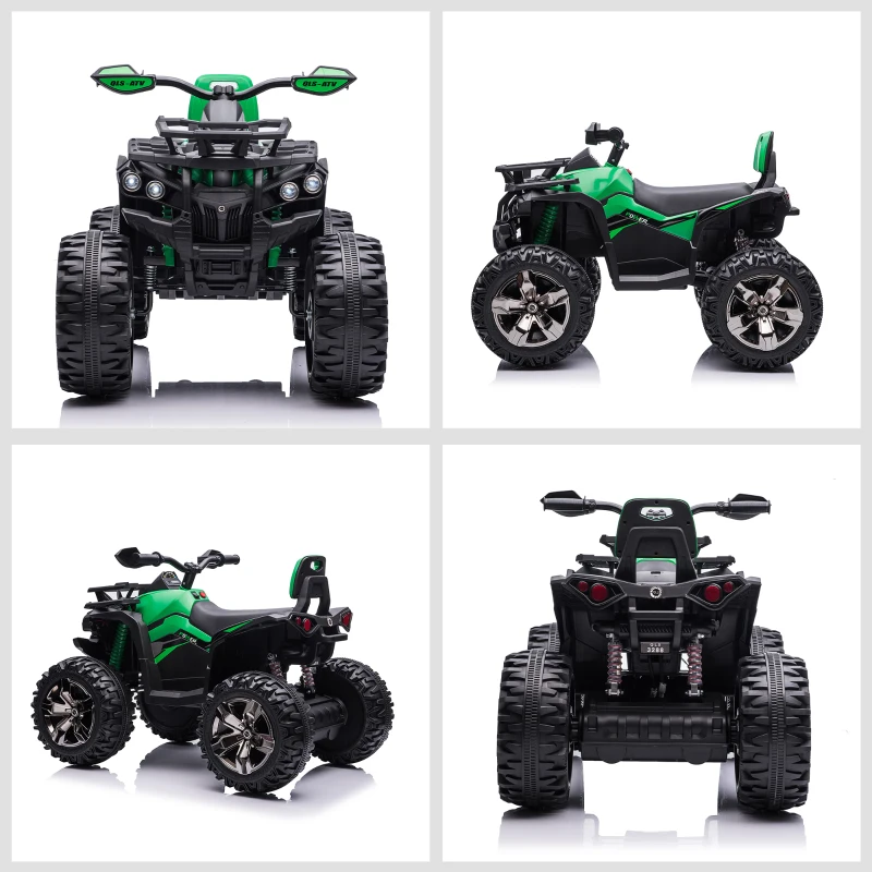 Aosom Kids Ride-on Car, 12V/10AH Four Wheeler Kids ATV, Battery Powered Off-Road Quad with MP3, Headlights, Suspension, 1.8-5 mph, Green