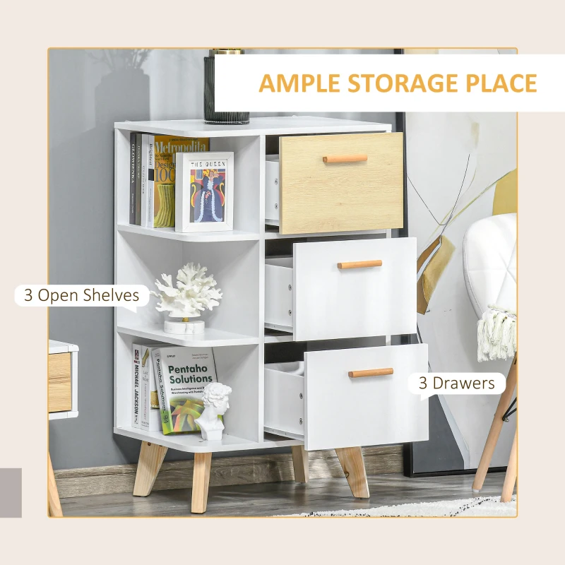 HOMCOM Floor Storage Cabinet with 3 Drawers & 3 Shelves Free Standing Drawer Chest, Sideboard Storage Organizer for Living Room Office