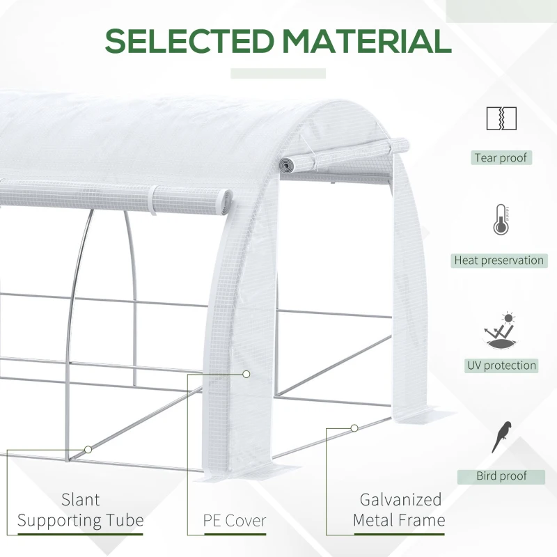 Outsunny 20' x 10' x 6' Outdoor Walk-in Greenhouse, Steel Frame Tunnel Greenhouse, Hot Green House with 12 Roll-Up Windows and Door for Garden and Vegetables, White