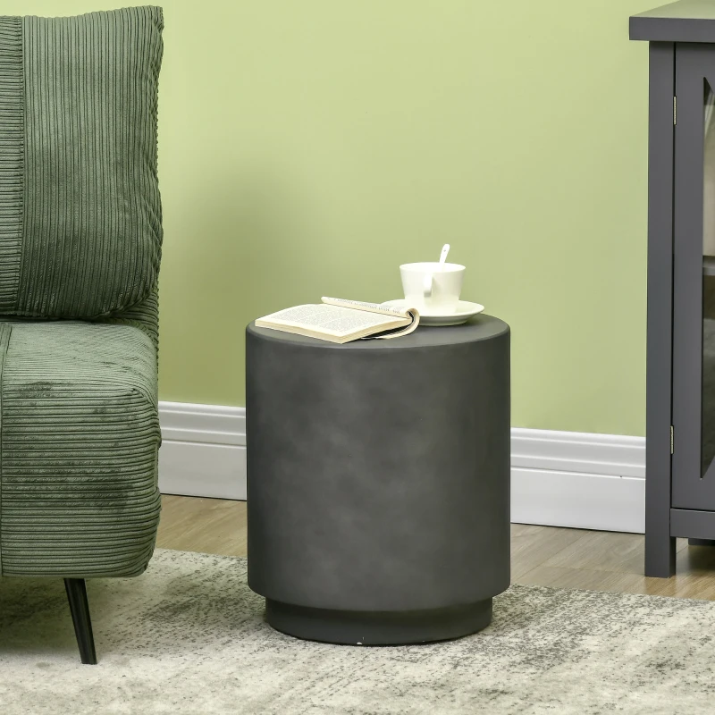 HOMCOM Lightweight Accent Table with Concrete Finish Round Side Table, Dark Gray