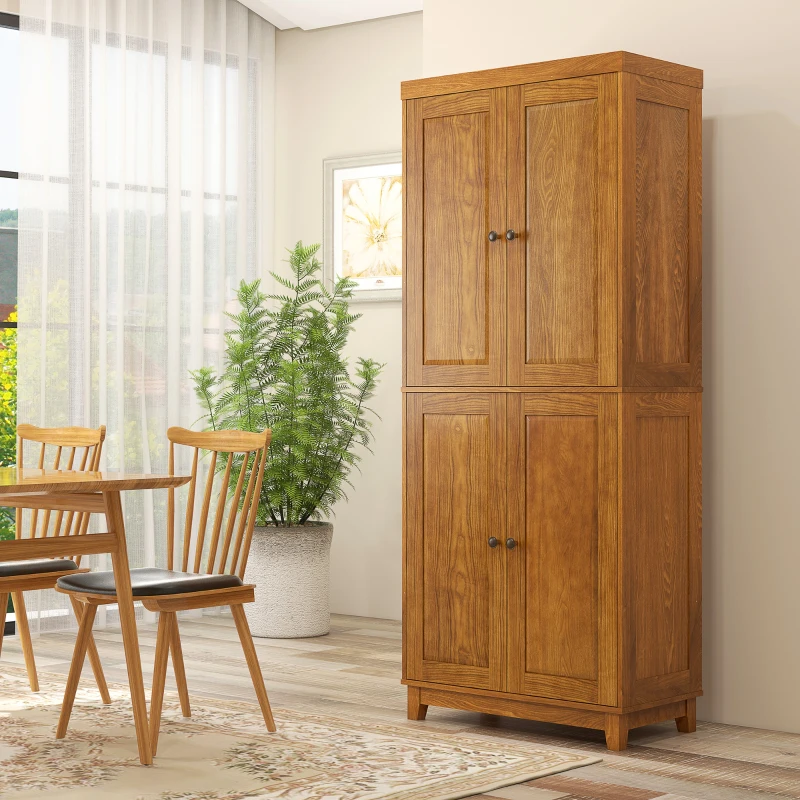 HOMCOM 72.5" Kitchen Cabinet, Pantry Storage Cabinet with 4 Doors and 2 Adjustable Shelves for Dining Room, Distressed Brown