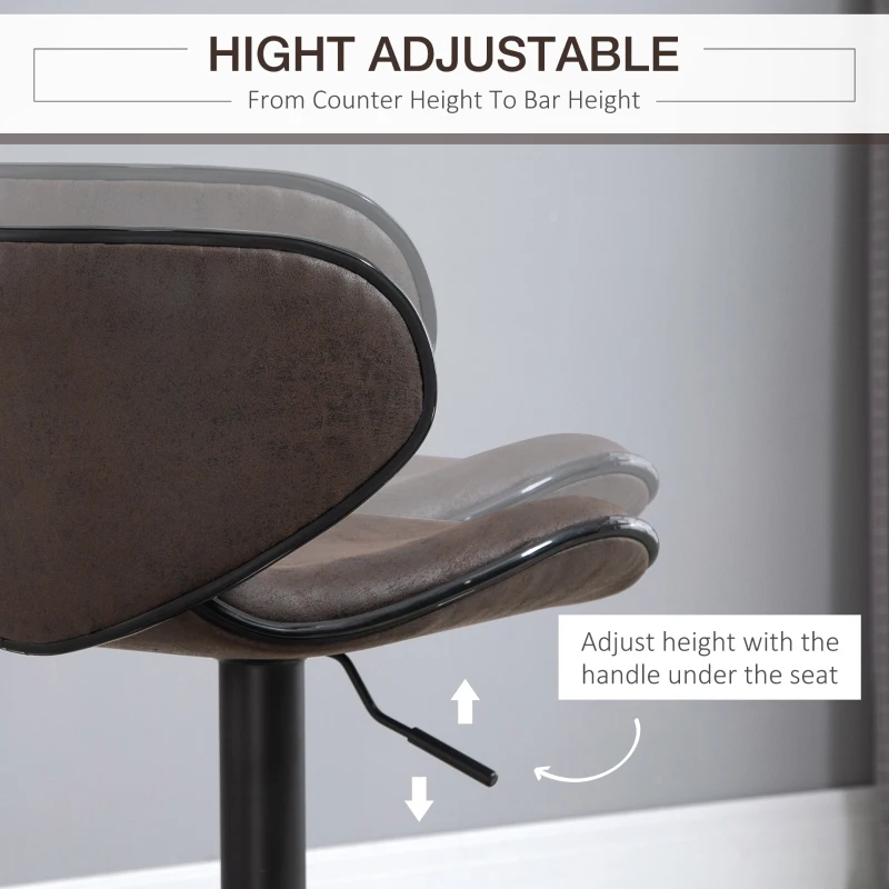 HOMCOM Adjustable Bar Stools Set of 2, Swivel Counter Height Barstools, Leathaire Upholstered Kitchen Island Stools with Back, Footrest and Steel Base, Espresso
