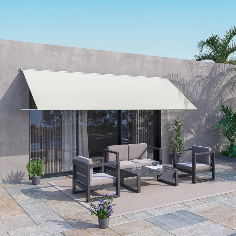 Outsunny 13' x 4' Retractable Awning, Garden Awnings for Doors and Windows with Easy Chain Operation and UV30+ Fabric, Sun Canopies for Patio, Deck, Balcony, and Yard, Beige